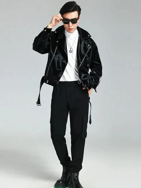 Premium Black Shiny Leather Jacket for Men
