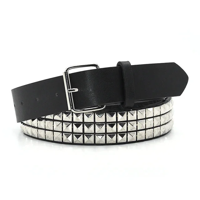 Premium Studded Belt for Unisex - Black/Silver, 110cm