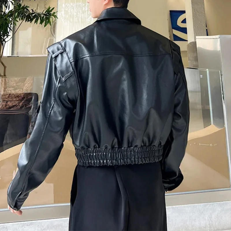 Black Faux Leather Motorcycle Jacket for Men