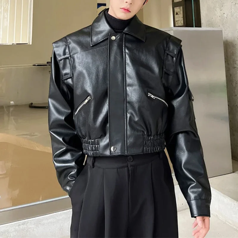 Black Faux Leather Motorcycle Jacket for Men