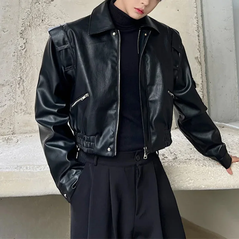 Black Faux Leather Motorcycle Jacket for Men