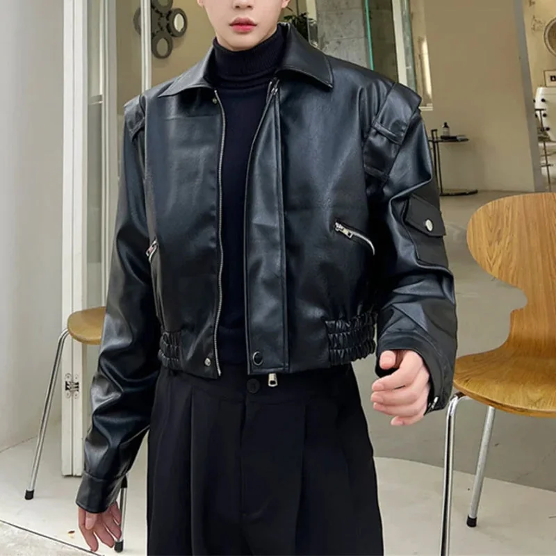 Black Faux Leather Motorcycle Jacket for Men