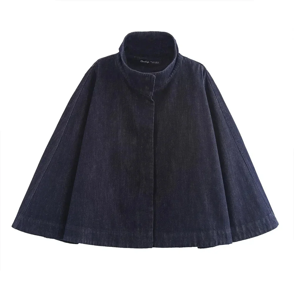Premium Blue Denim Cape for Women - One Size