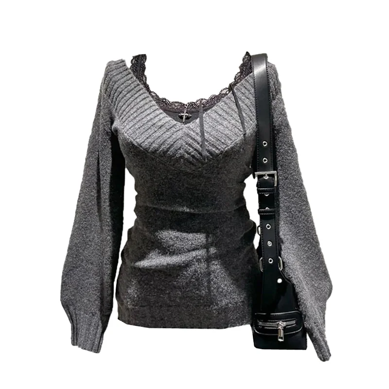 Gray Knitted Pullover for Women Premium Cotton Blend