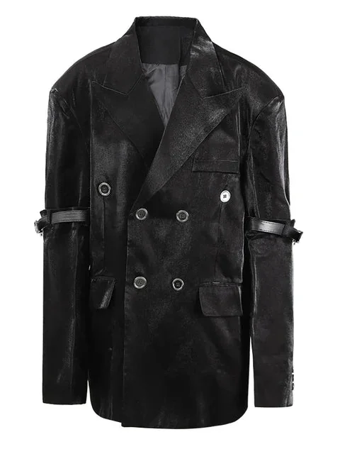 Black Leather Casual Blazer for Women