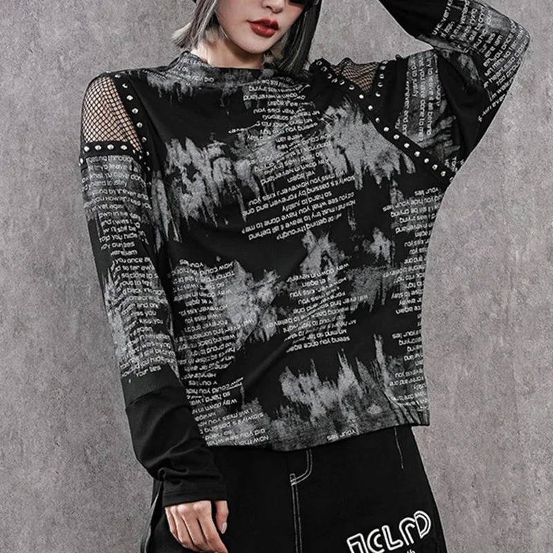 Black Gothic Mesh Womens Top