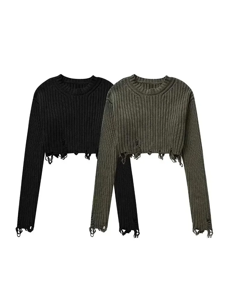 Stylish Cotton Blend Womens Cropped Pullover