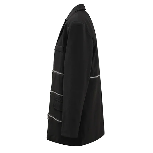 Black Zipper Blazer Womens Premium Cotton Polyester Blend