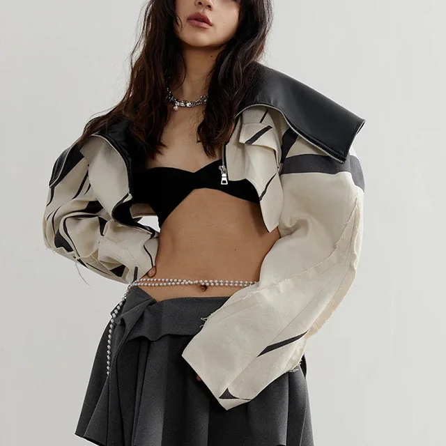 Beige Womens Faux Leather Jacket - Stylish & Chic