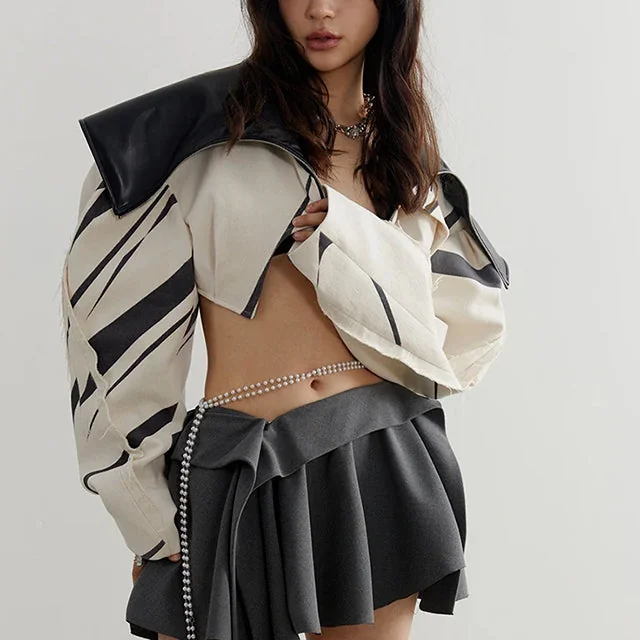 Beige Womens Faux Leather Jacket - Stylish & Chic