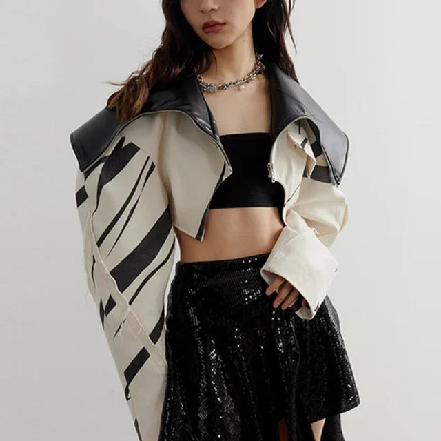 Beige Womens Faux Leather Jacket - Stylish & Chic