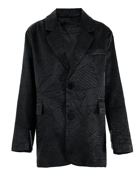 Black Loose Fit Cotton Polyester Blend Blazer for Women