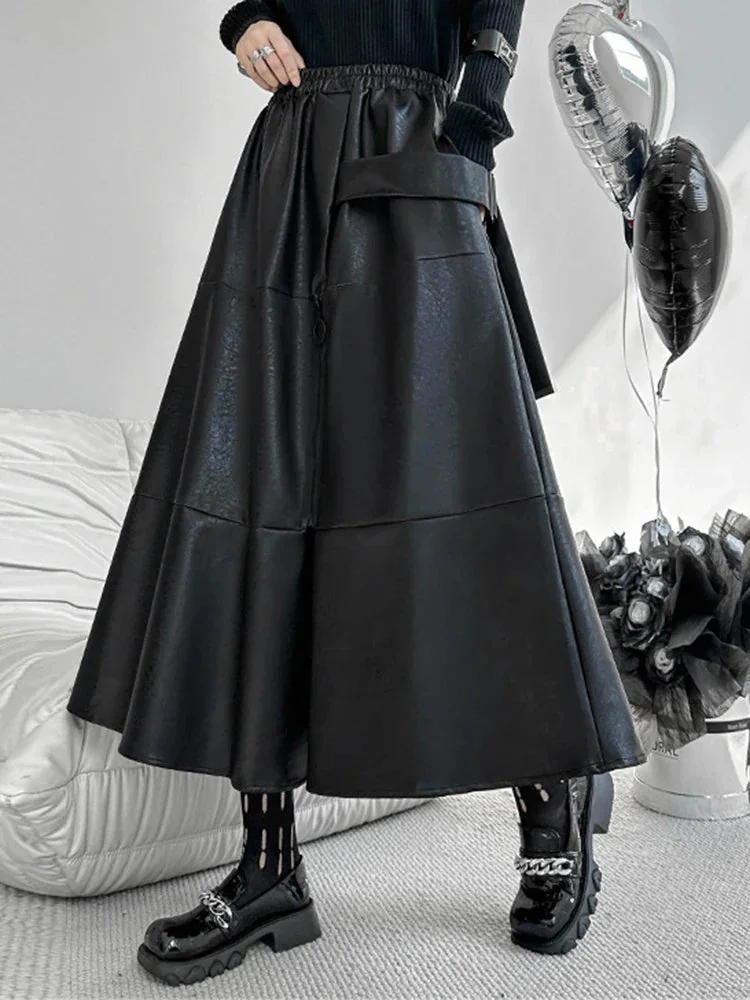 Elegant Black Faux Leather Womens Skirt