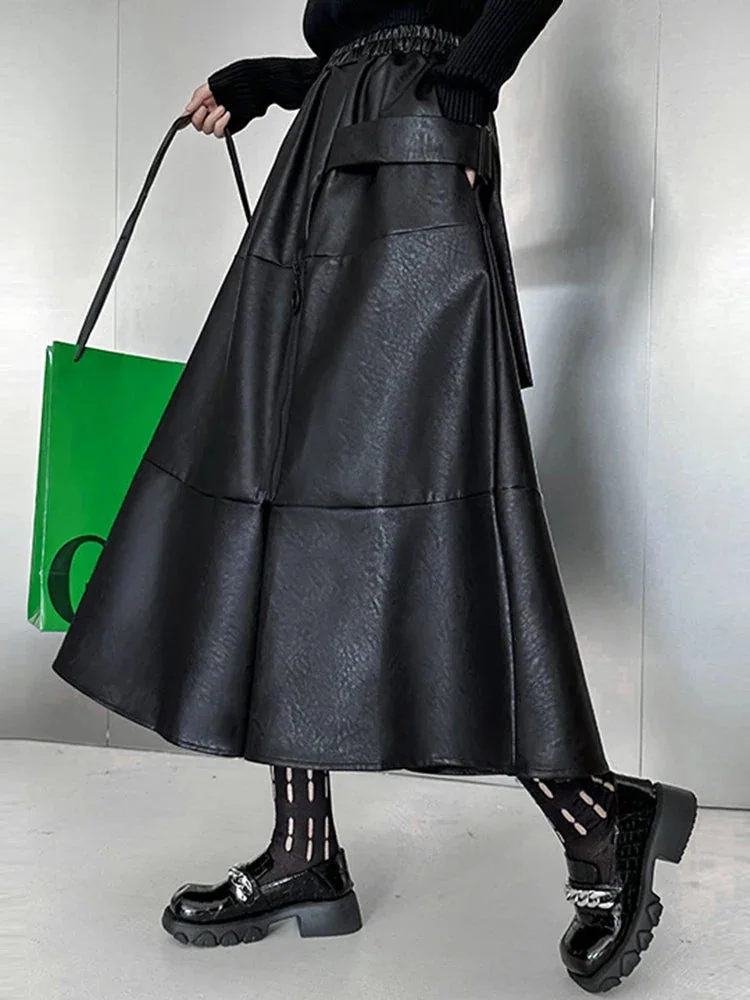 Elegant Black Faux Leather Womens Skirt