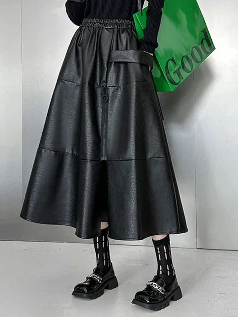 Elegant Black Faux Leather Womens Skirt
