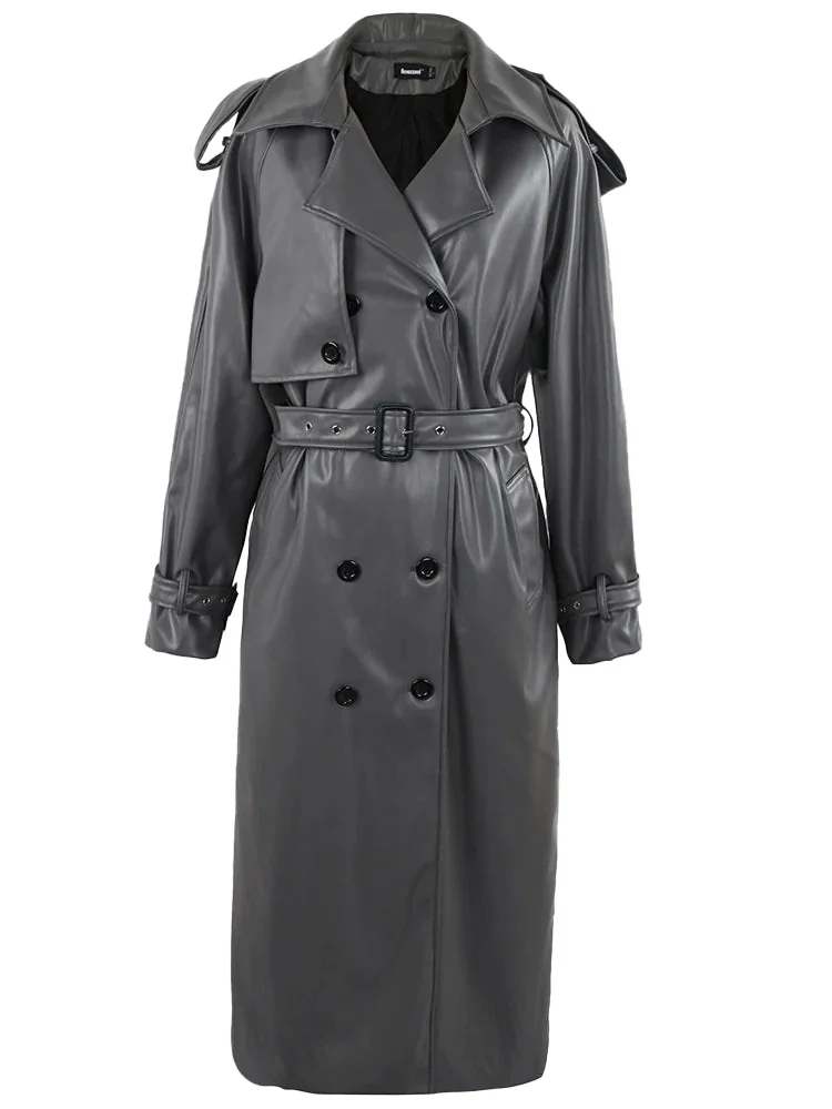 Black & Gray Trench Jacket - Premium Faux Leather Blend