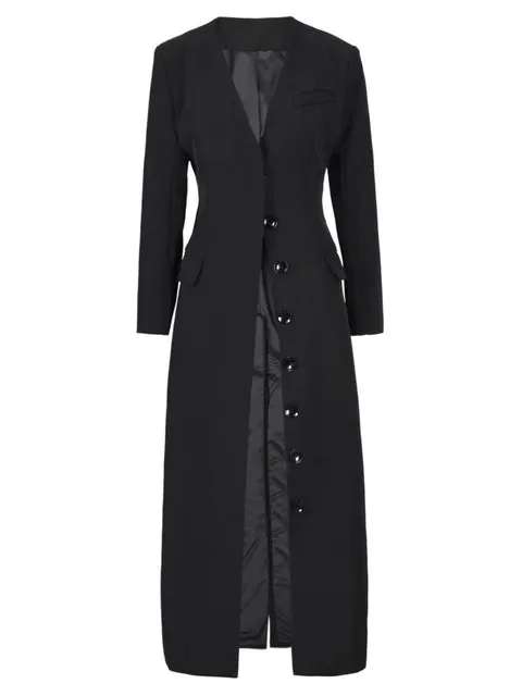 Black Premium Cotton & Polyester Womens Long Blazer