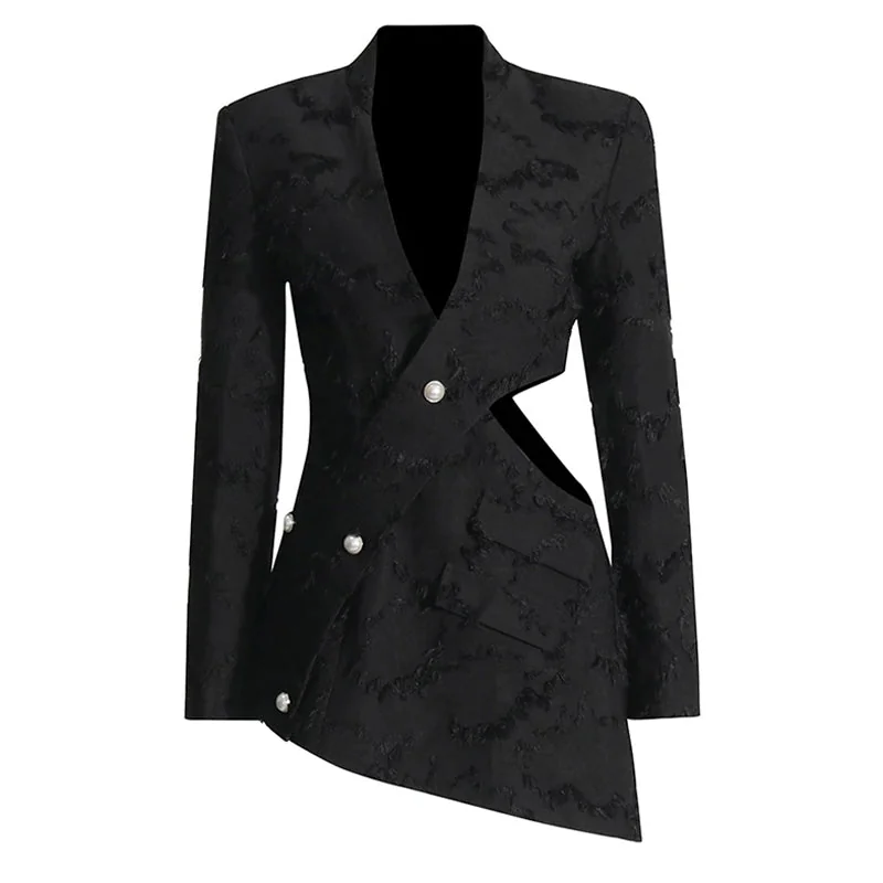 Elegant Black Blazer for Women - Premium Cotton & Polyester