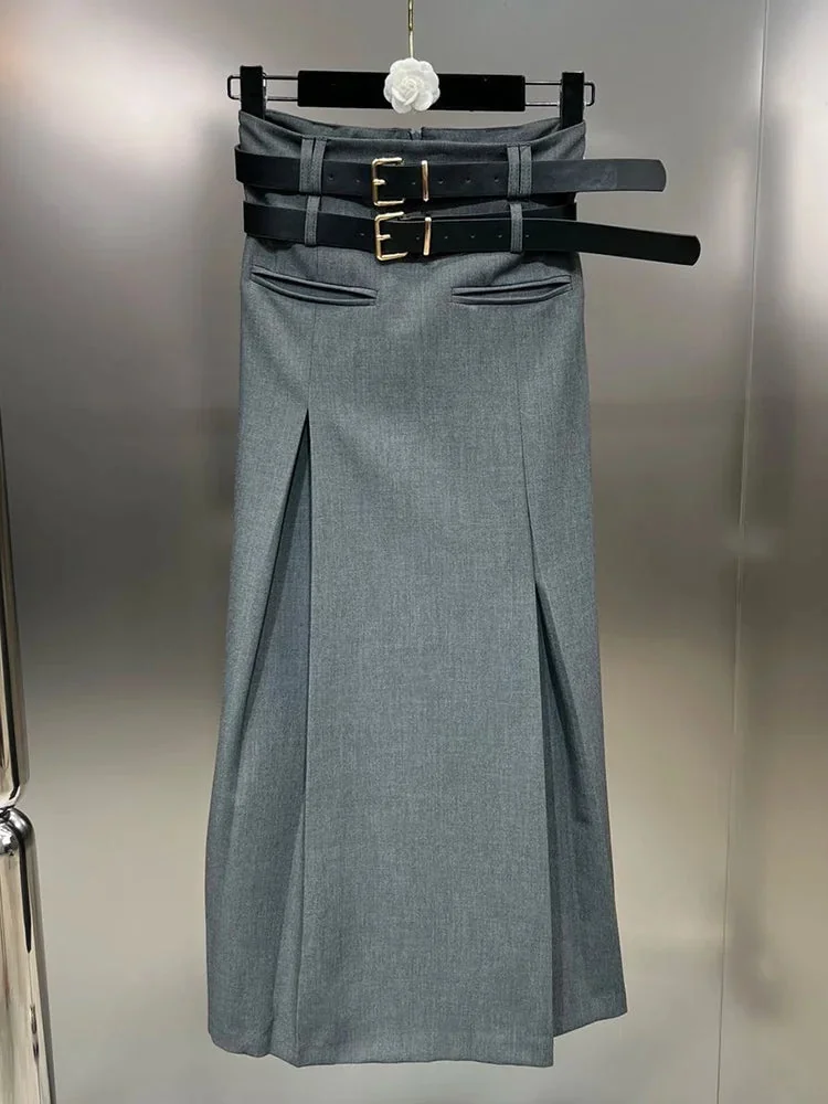 Premium Cotton Womens Maxi Skirt - Elegant Black & Gray Selection