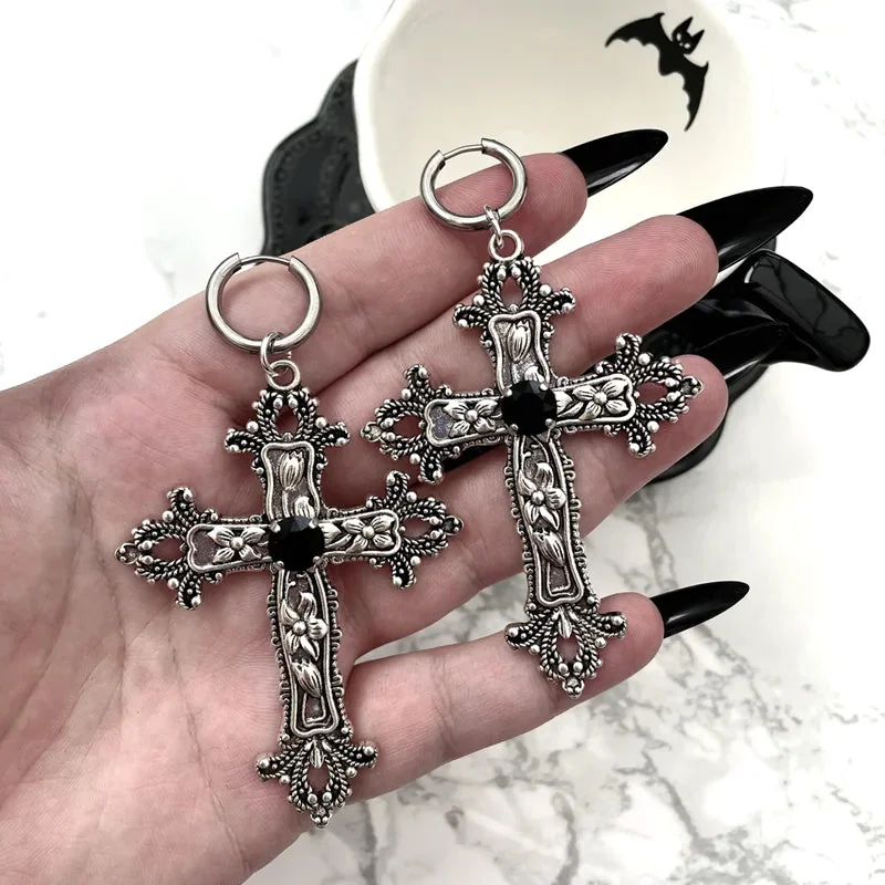 Gothic Cross Womens Earrings - Premium Zinc Alloy & Metal