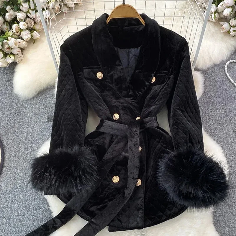 Black Velvet Womens Jacket | Premium Cotton Blend Coat