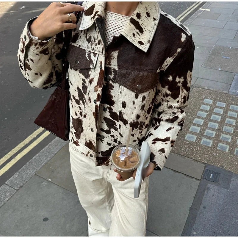 Brown Casual Printed Jacket for Women