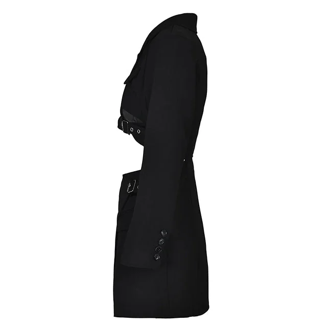 Elegant Black Cotton-Polyester Blazer Dress