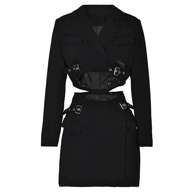 Elegant Black Cotton-Polyester Blazer Dress