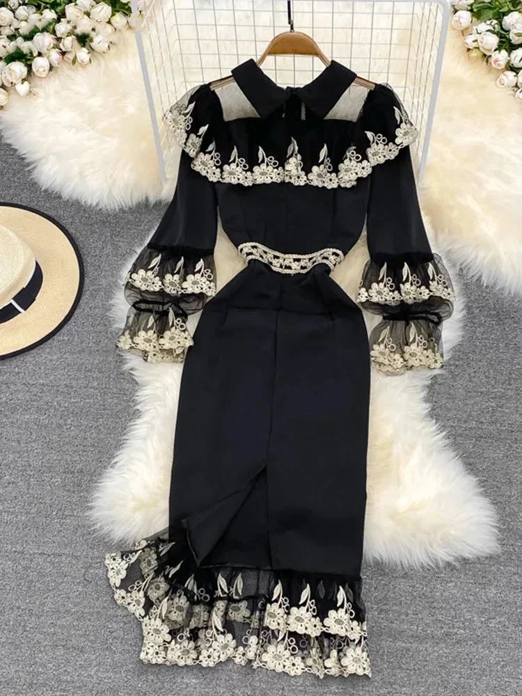 Elegant Black Cotton Polyester Blend Dress - Womens Stylish Attire