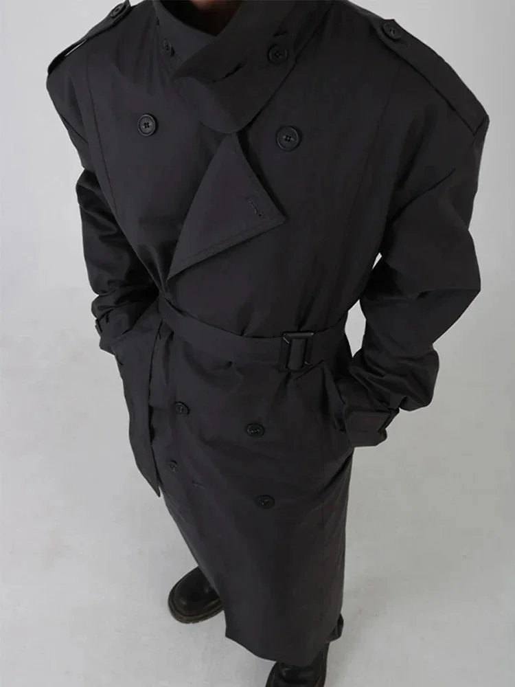 Black Windproof Trench Coat for Men