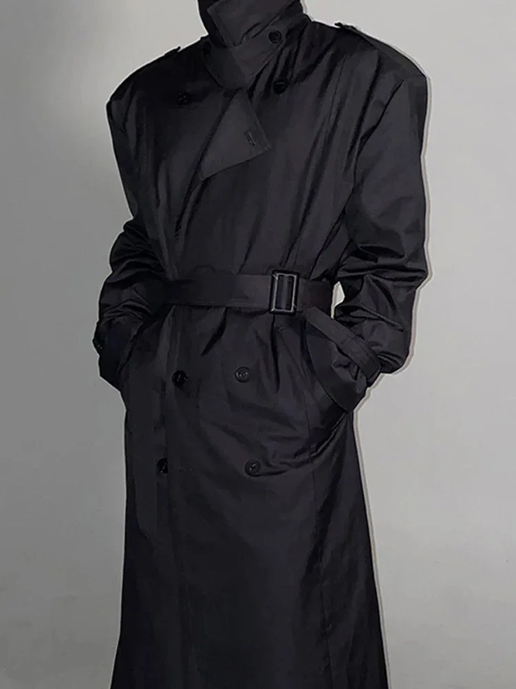 Black Windproof Trench Coat for Men