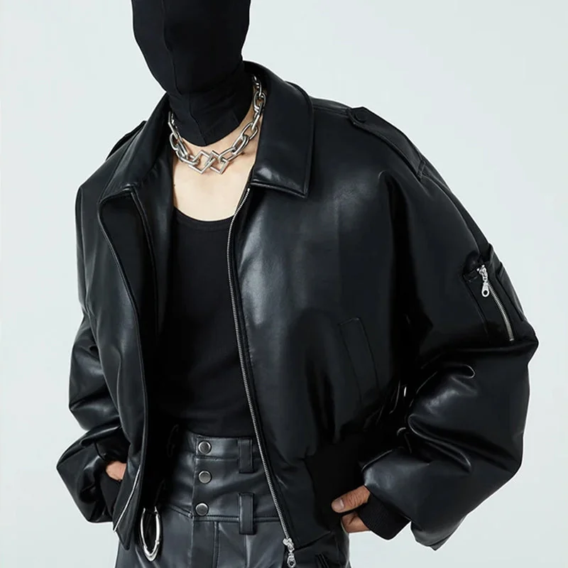 Casual Bomber Jacket Mens Black Premium Faux Leather Cotton Blend