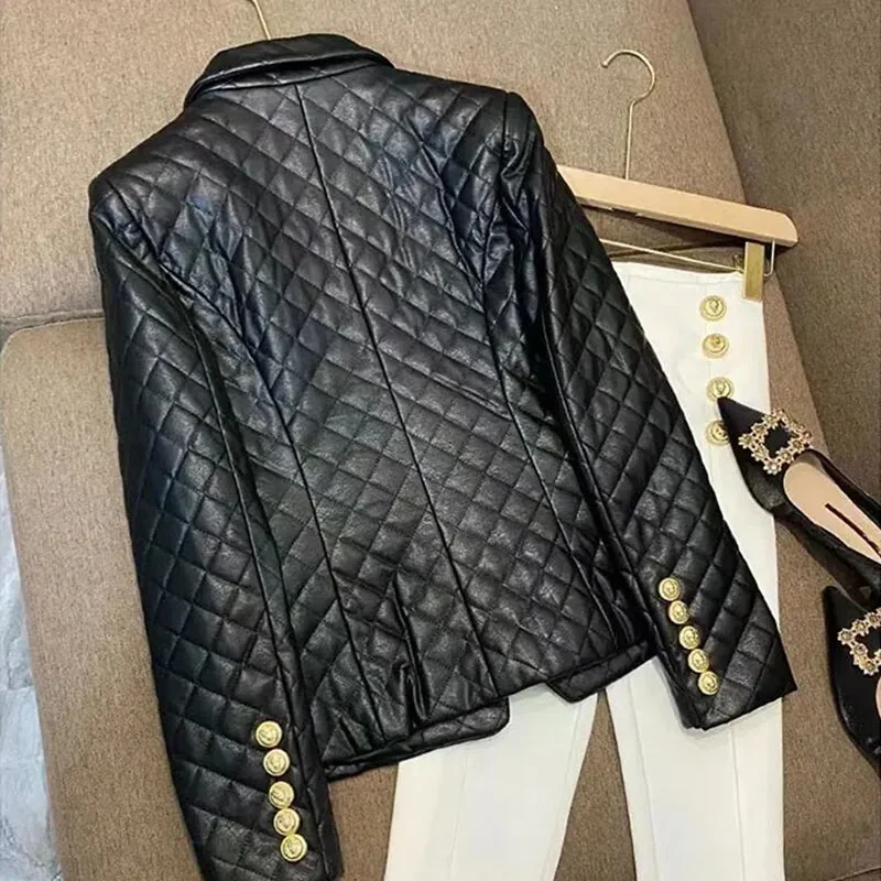 Classic Faux Leather Womens Blazer - Black