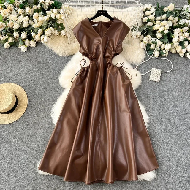 Fashionable Leather Womens Dress Black/Brown