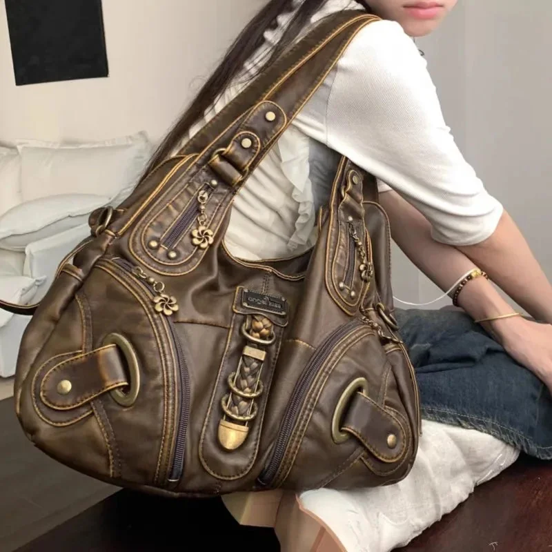 Vintage Leather Shoulder Bag - Premium Womens Style