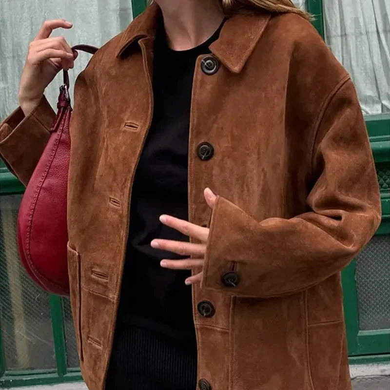 Brown Faux Suede Jacket for Women