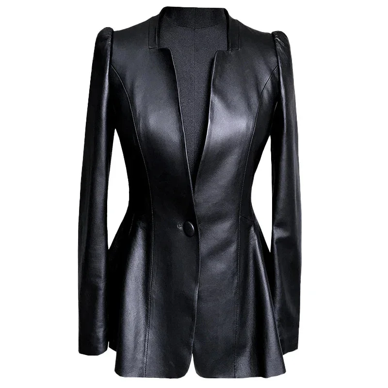 Elegant Faux Leather Blazer for Women