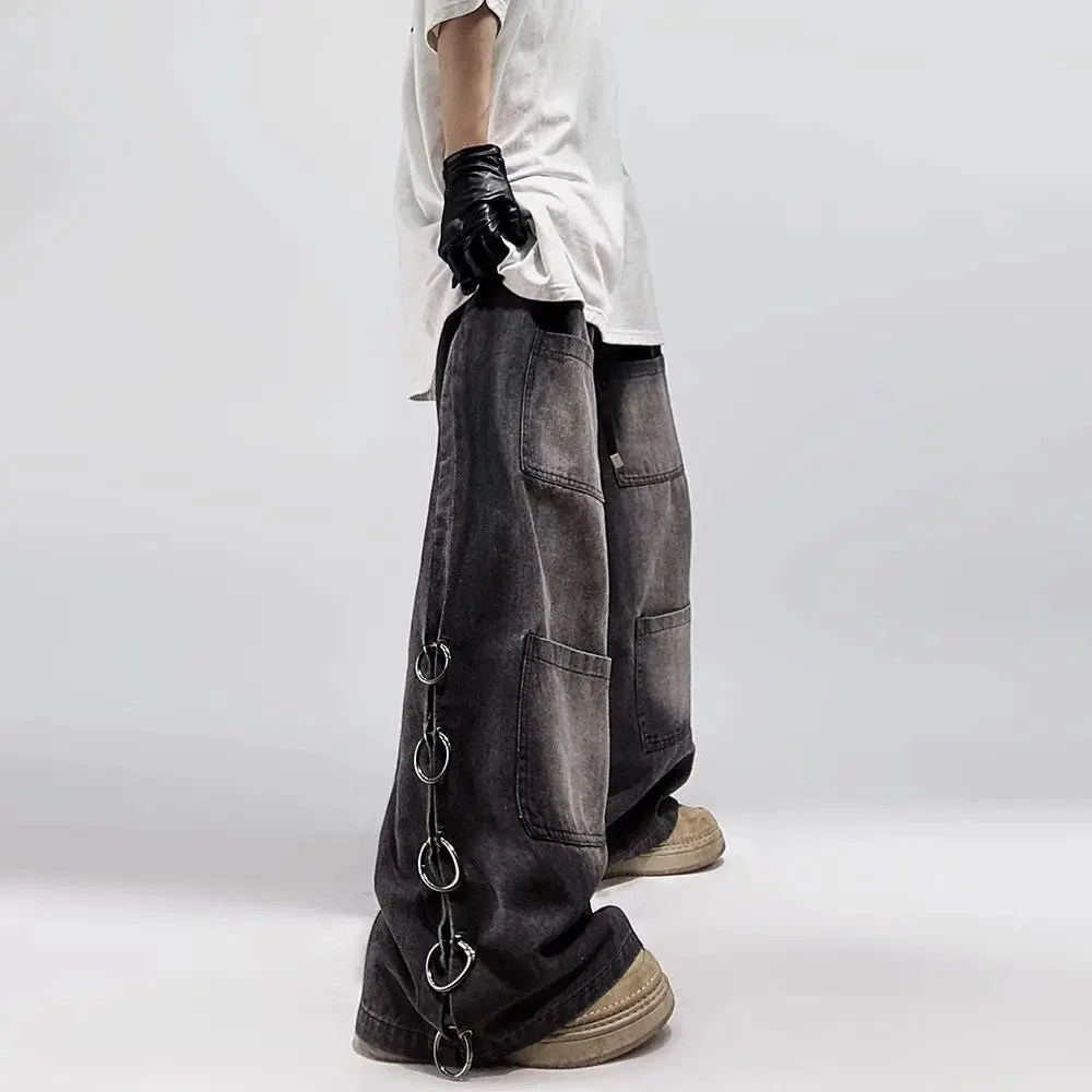 Black Baggy Cotton Denim Pants for Men