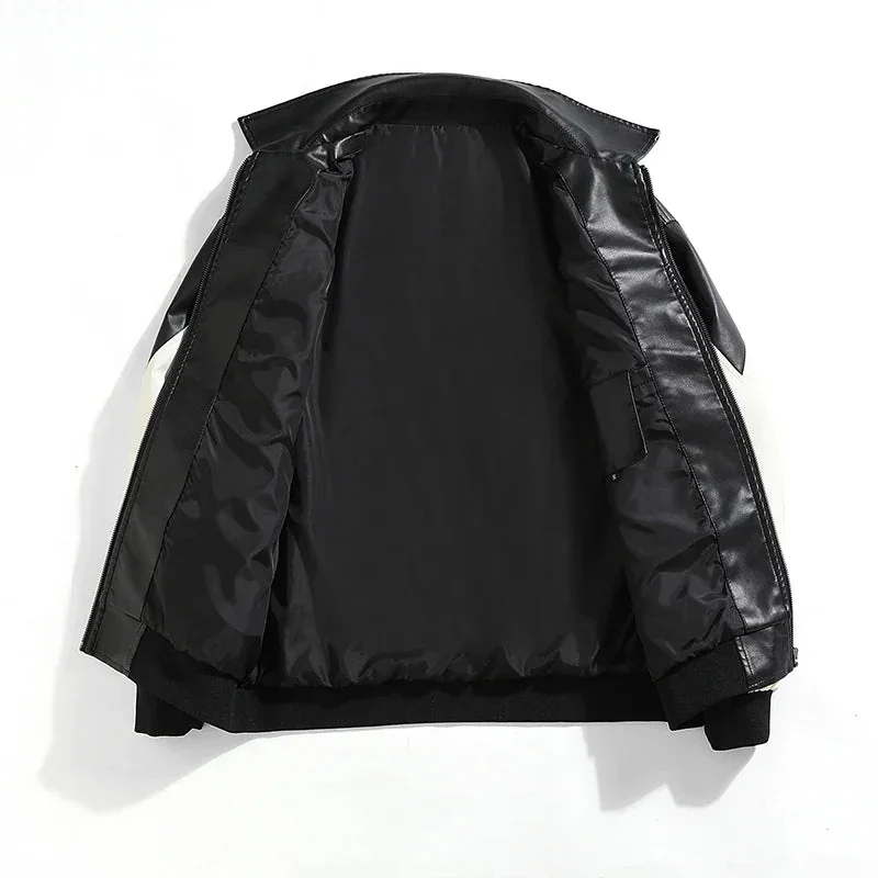 Black Faux Leather Womens Biker Bomber Jacket