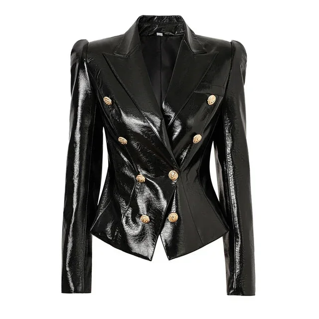 Chic Black Leather Blazer for Women