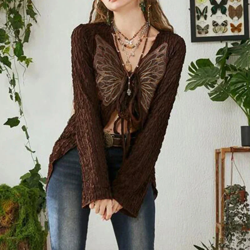 Brown Butterfly Print Stylish Cardigan for Women