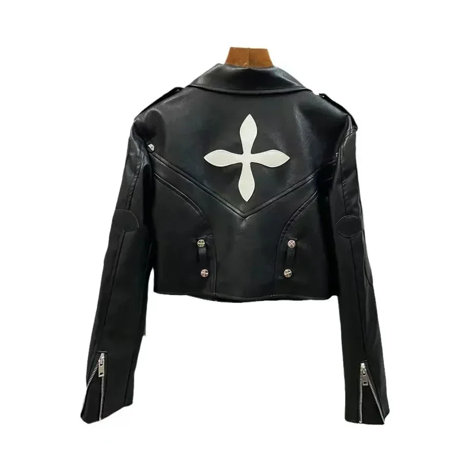 Chic Black Gothic Leather Jacket for Women