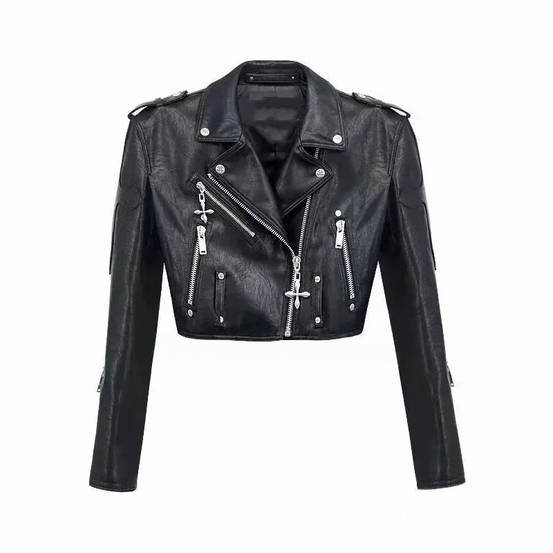 Chic Black Gothic Leather Jacket for Women