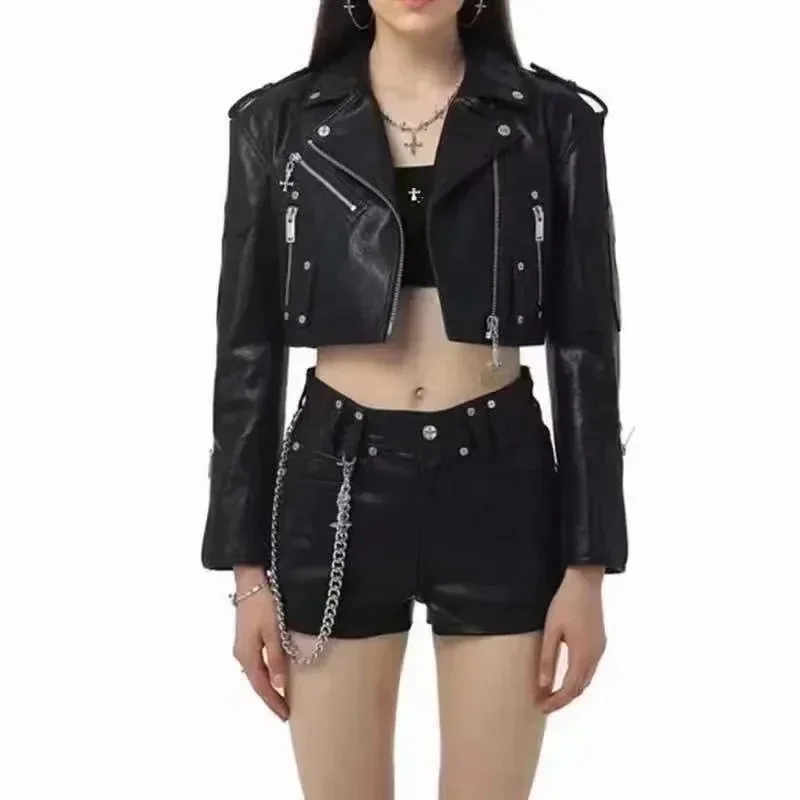 Chic Black Gothic Leather Jacket for Women