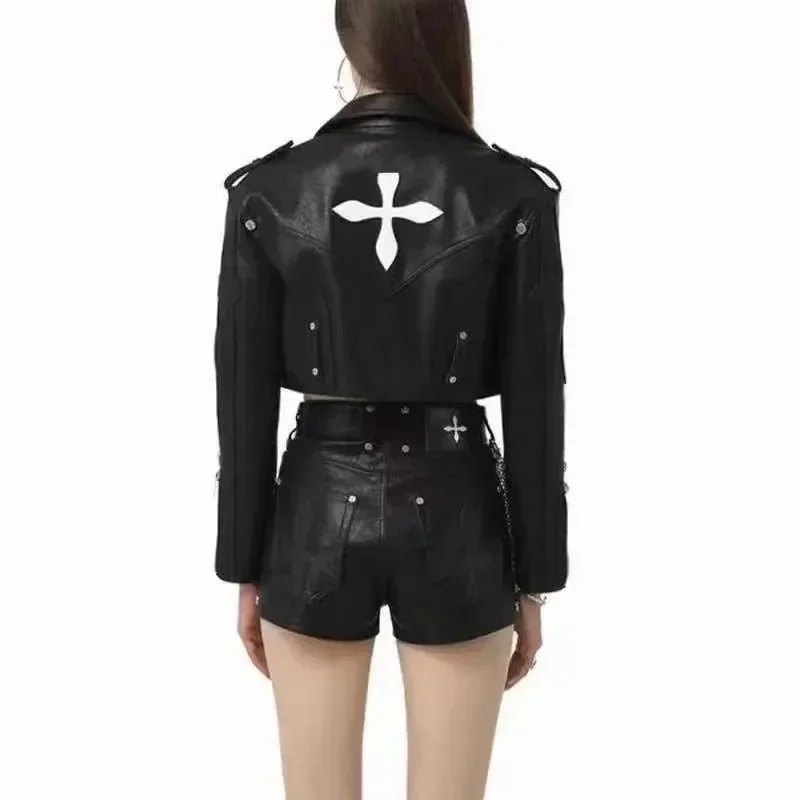 Chic Black Gothic Leather Jacket for Women