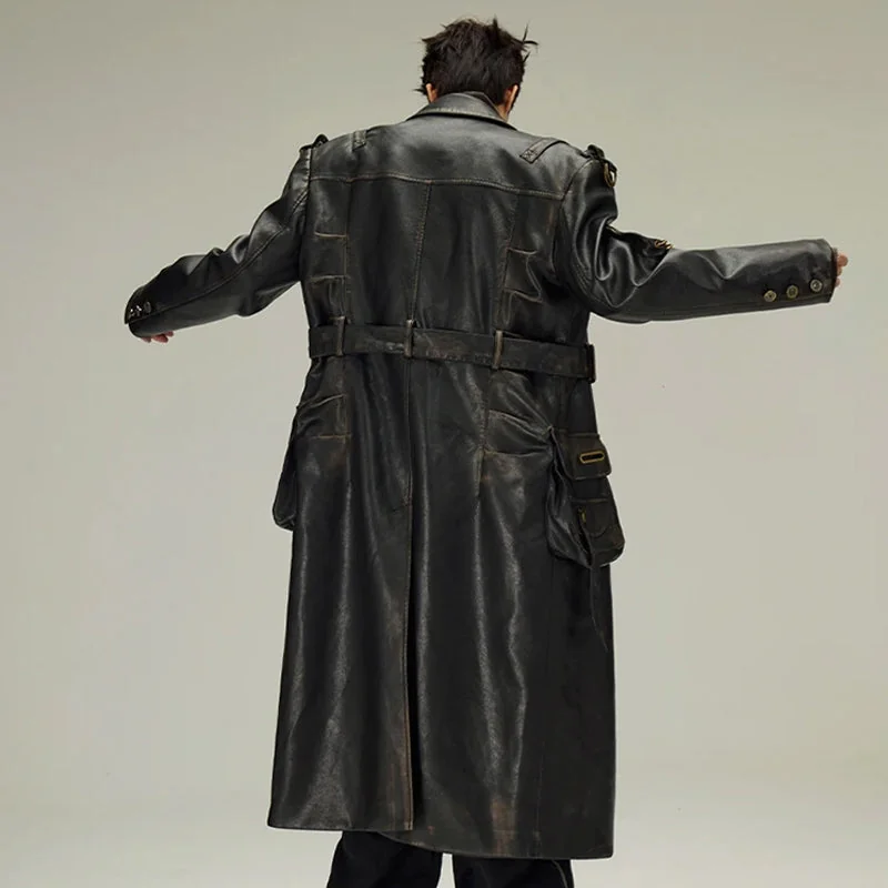 Black Faux Leather Trench Coat Mens Jacket