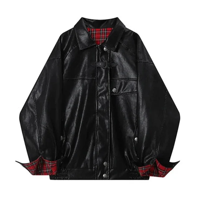 Chic Oversized Faux Leather Jacket Brown Black Premium Blend