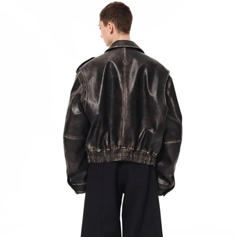 Black Oversized Faux Leather Jacket for Men