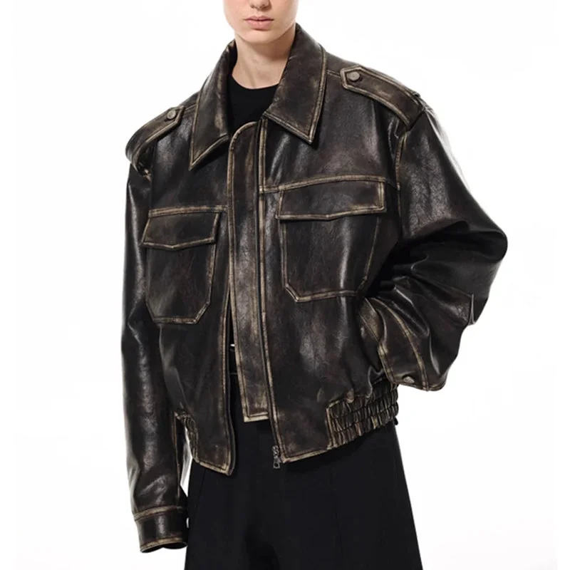 Black Oversized Faux Leather Jacket for Men