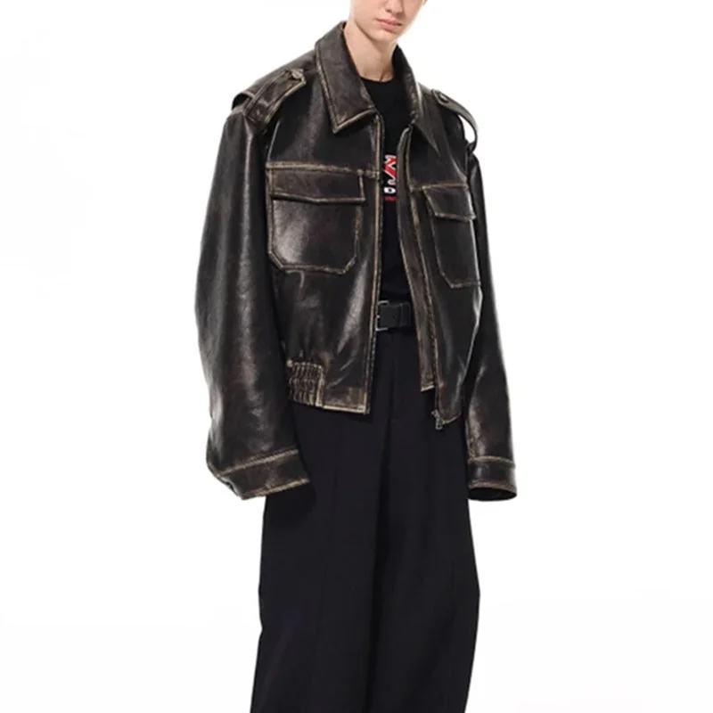 Black Oversized Faux Leather Jacket for Men